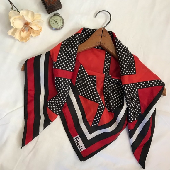 Paoli Accessories - Paoli Vintage Scarf Acetate Red Black White Signed